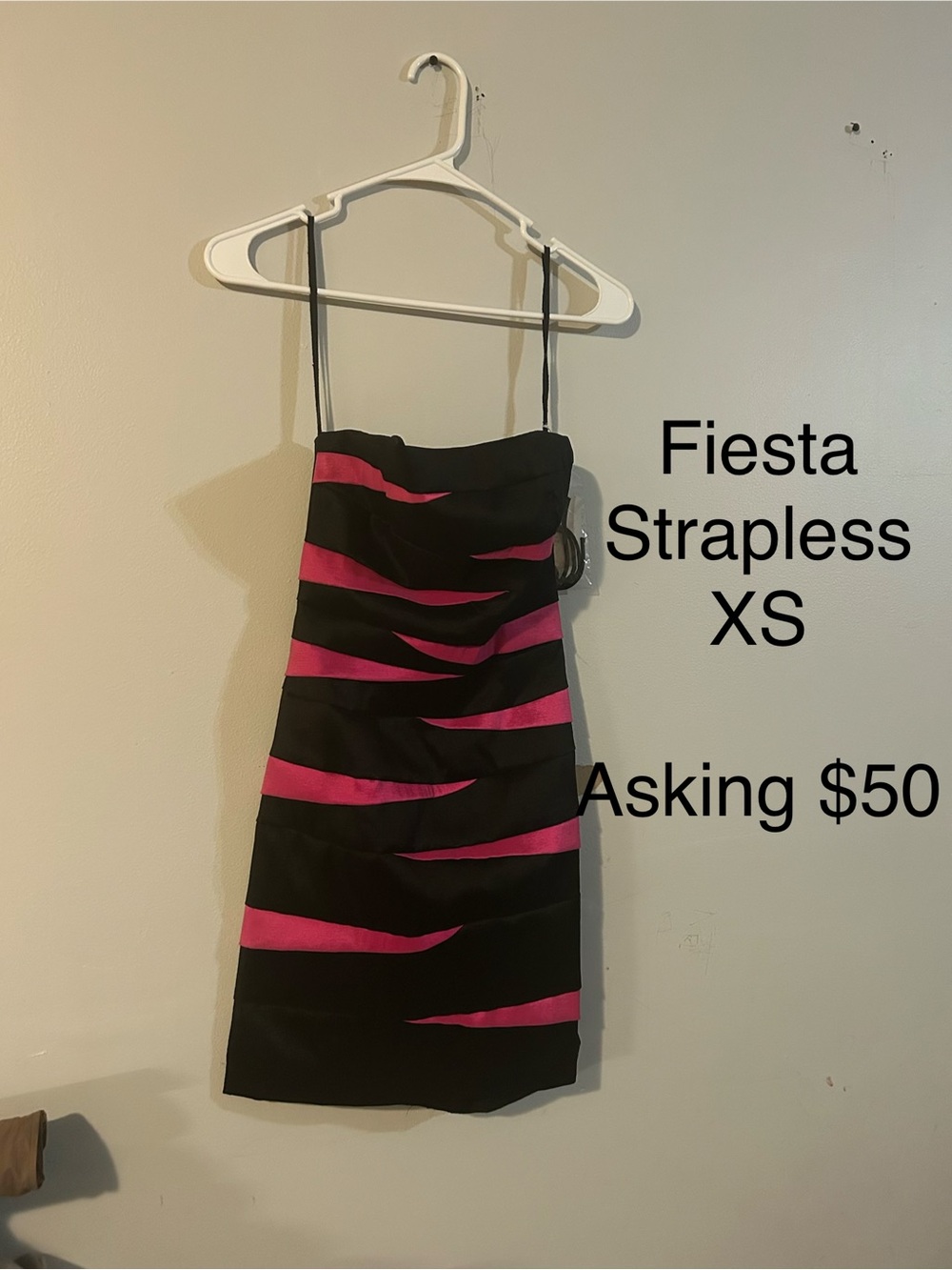 Fiesta Strapless Black and Hot Pink Evening Dress